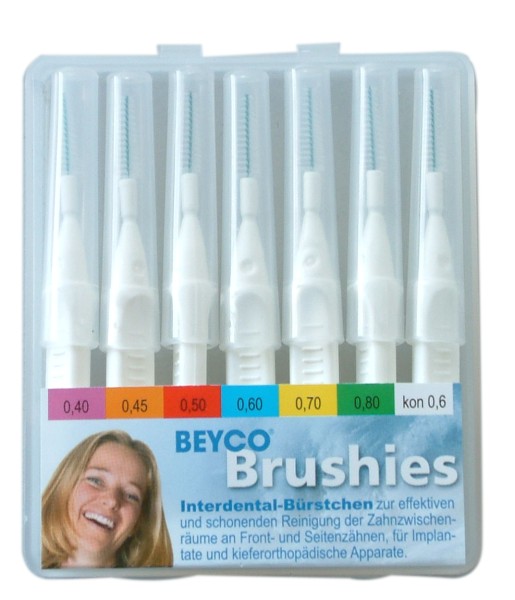 Interdentalbürsten BEYCO Brushies Etui-Box mit 7 Brushies weiss kpl. mit Griff-Schutzkappen