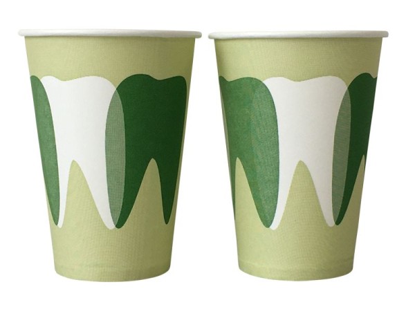 Mundspülbecher Hartpapier, recyclebar, Zahndesign grün, 180ml