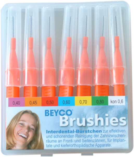Interdentalbürstchen BEYCO® Brushies Etui-Box mit 7 Brushies kpl. mit Griff-Schutzkappen