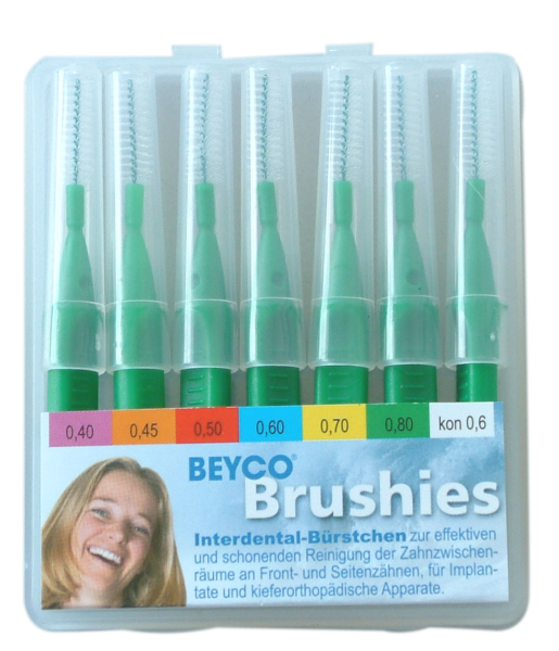 Interdentalbürsten BEYCO Brushies Etui-Box mit 7 Brushies grün kpl. mit Griff-Schutzkappen