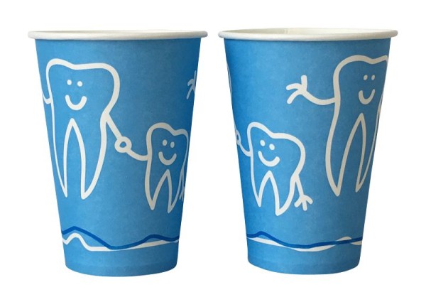 Mundspülbecher Hartpapier, recyclebar, Zahndesign blau, 180ml